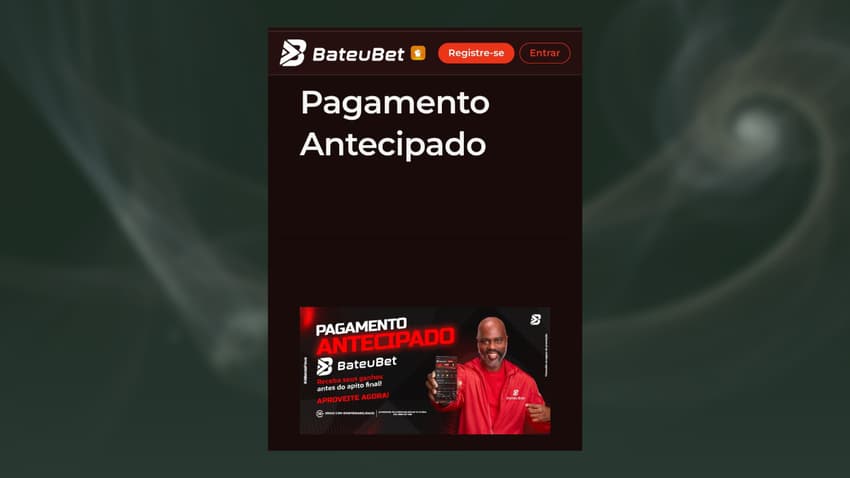 Captura de tela da oferta de Pagamento Antecipado na página oficial da BateuBet.