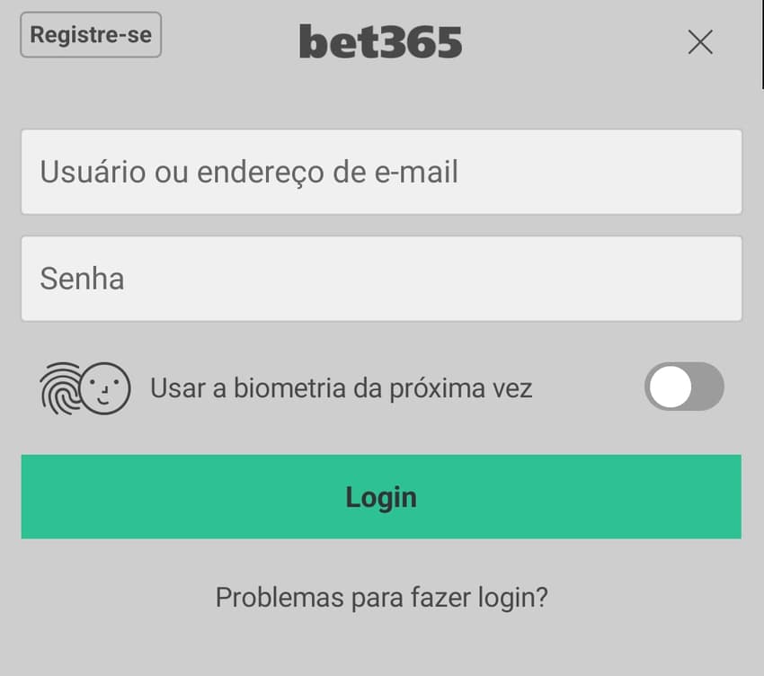 Captura de tela da página de cadastro da Bet365 no aplicativo Android.