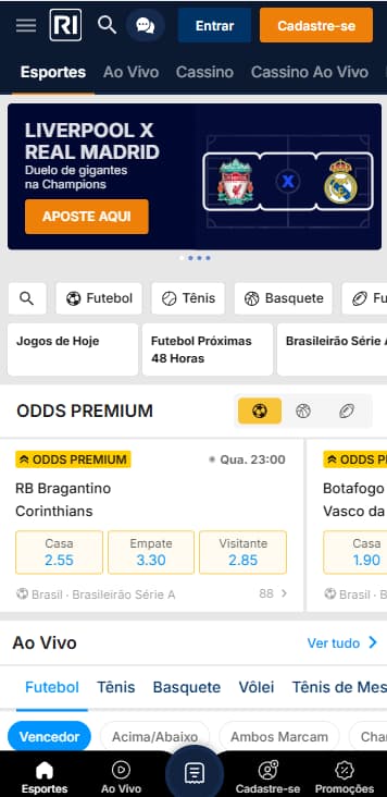 Site mobile da Rivalo com interface adaptada para celular