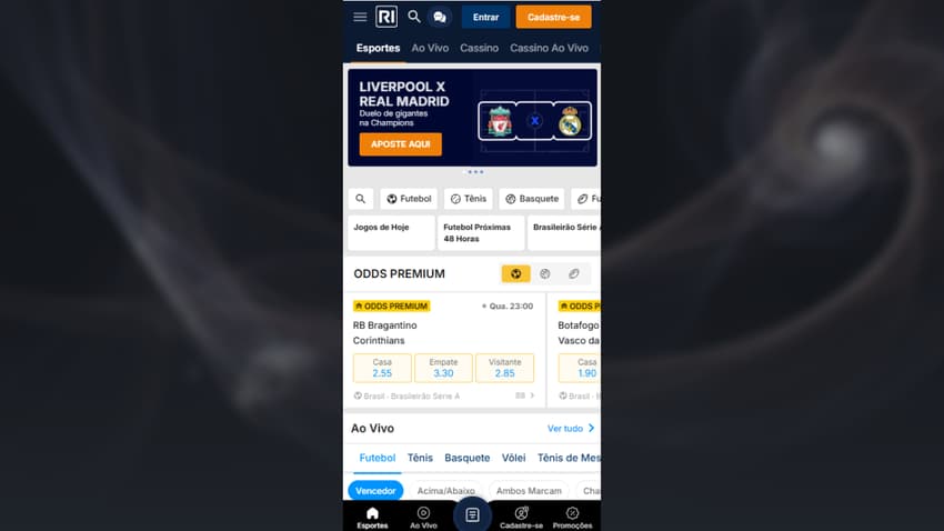 Site mobile da Rivalo com interface adaptada para celular
