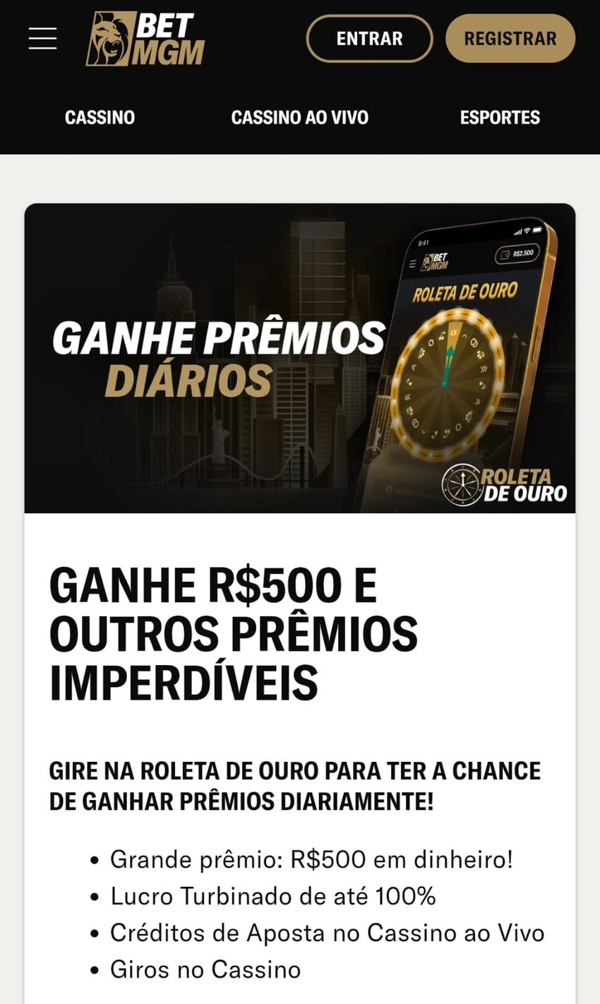 Captura de tela da oferta de Roleta de Ouro na BetMGM