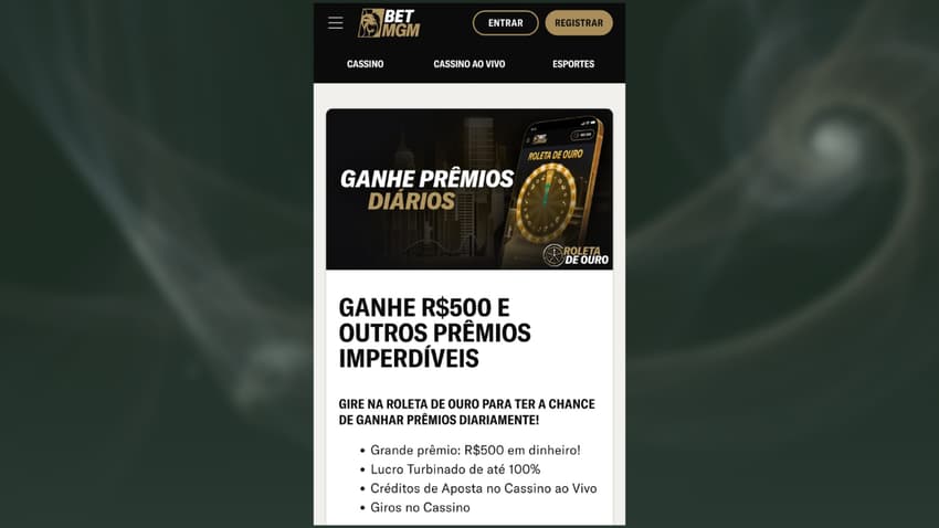 Captura de tela da oferta de Roleta de Ouro na BetMGM.