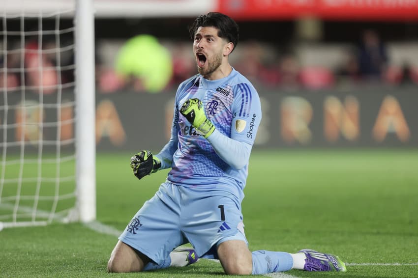 Rossi comemora defesa de pênalti contra o Estudiantes nas quartas de final da Libertadores (Foto: Gilvan de Souza / Flamengo)