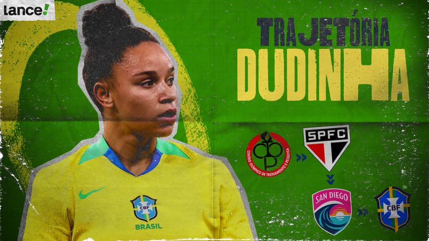 Trajetória de Dudinha, craque da Seleção Brasileira e do San Diego Wave, dos EUA. (Foto: Design/Lance!)