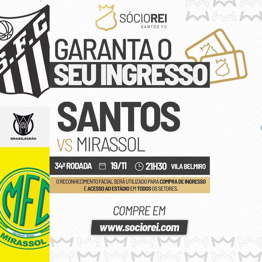 Santos inicia a venda de ingressos para o duelo contra o Mirassol. (Foto: Divulgação/ Santos FC)