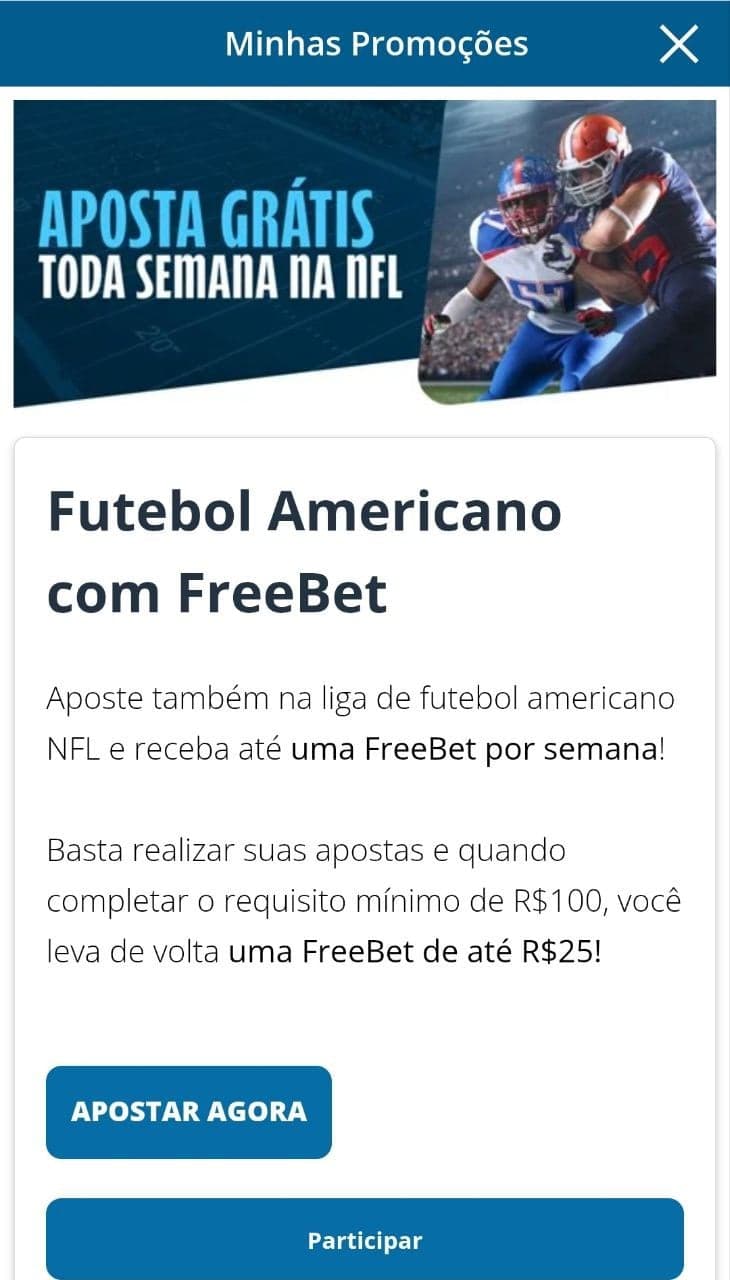 Até R$25 em aposta grátis toda semana na NFL na Sportingbet