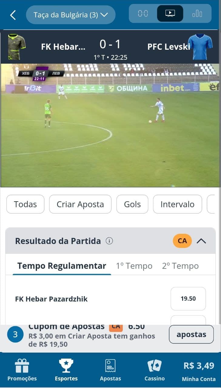 Streaming ao vivo na Captura de tela da Sportingbet em partida de futebol da Bulgária.