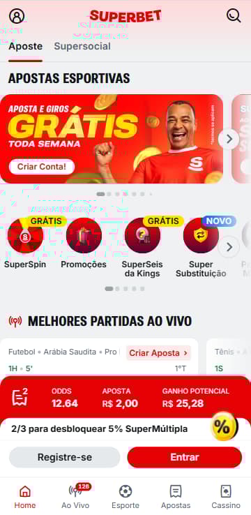 Superbet com banner de destaque para as apostas grátis na toda semana