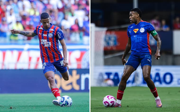 Luciano Juba e Jean Lucas em ação pelo Bahia (Fotos: Rafael Rodrigues e Letícia Martins / EC Bahia)