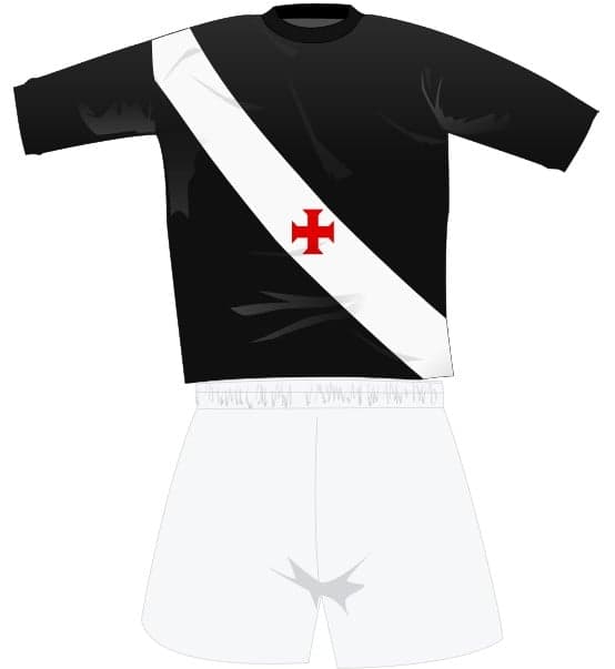 Primeira camisa do Vasco trazia camisa preta com faixa diagonal branca, inspirado nos navegadores portugueses. (Foto: Divulgação)