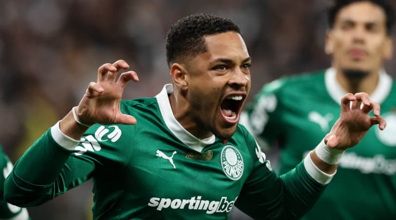 Vitor Roque comemora gol pelo Palmeiras em partida válida pela Libertadores de 2025 (Foto: Cesar Greco/Palmeiras)