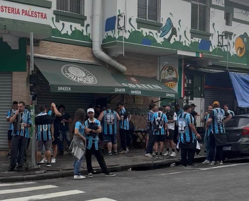 torcida do grêmio nos arredores do Allianz Parque (Palmeiras) antes de jogo com o Corinthians
