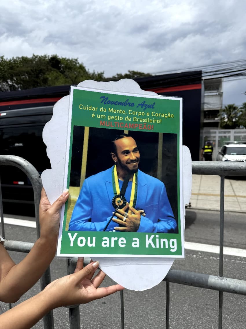 Torcedora divulga Novembro Azul com foto de Hamilton (Foto: Beatriz Pinheiro/ Lance!)