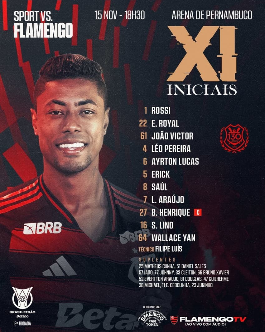 Escalação do Flamengo para o jogo contra o Sport (Foto: Divulgação)