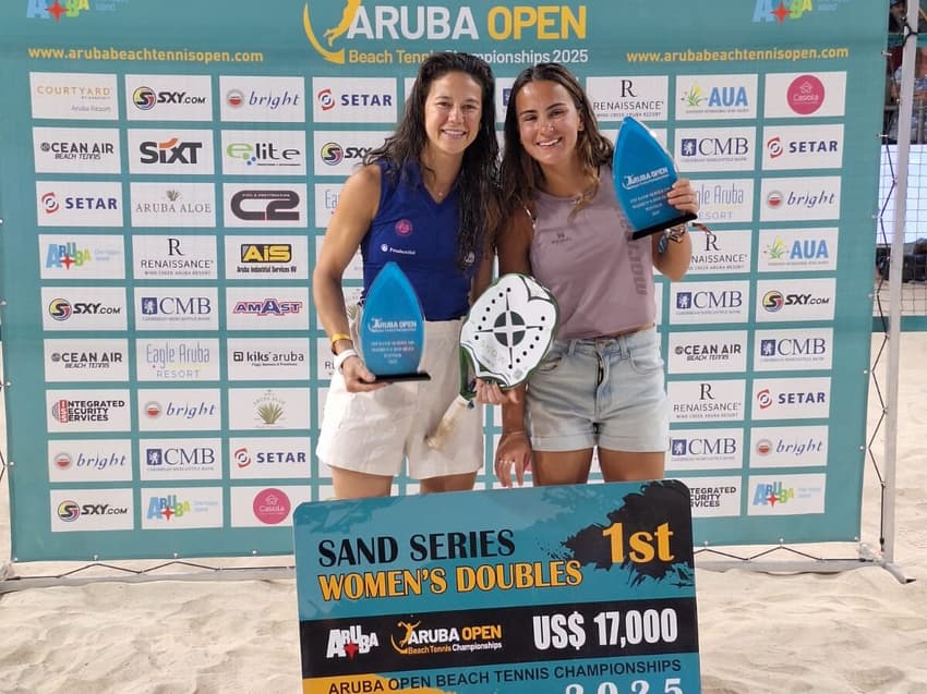 A dupla feminina campeã, com Sophia Chow e Vitoria Marchezini