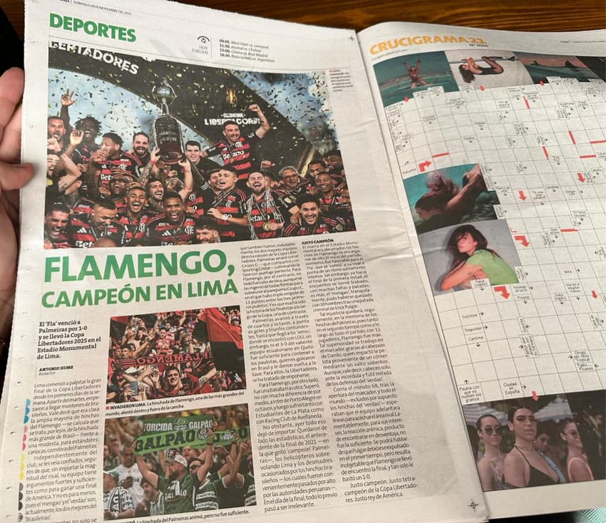 Diário peruano mostra a festa rubro-negra na arquibancada da final (Foto: Reprodução)