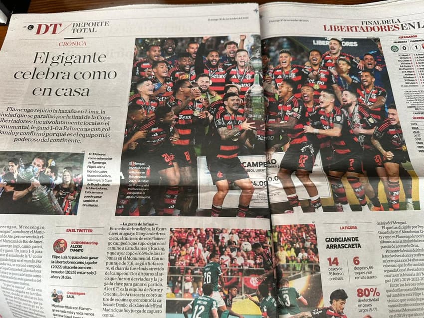 Jornais peruanos destacam a conquista da Libertadores pelo Flamengo (Foto: Reprodução)
