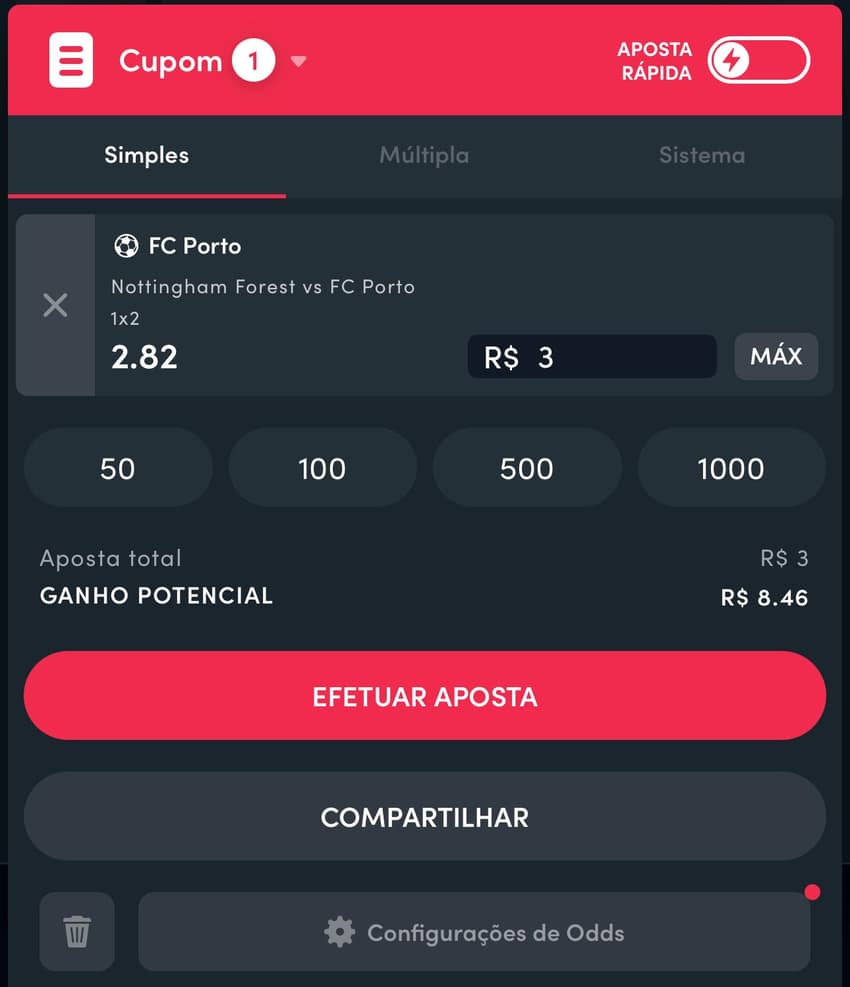 Captura da tela do cupom de apostas na Blaze.