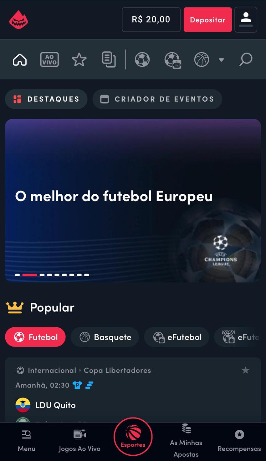 Captura de tela de apostas em futebol na Blaze.