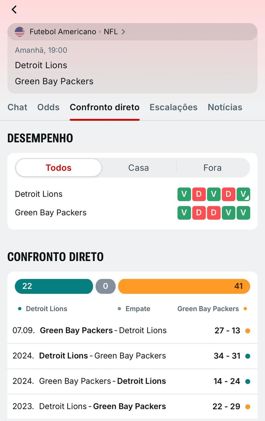 Captura de tela mostra as estatísticas da NFL na Superbet.