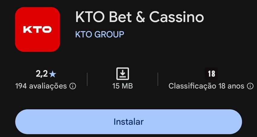 Captura de tela do app KTO na loja Play Store.