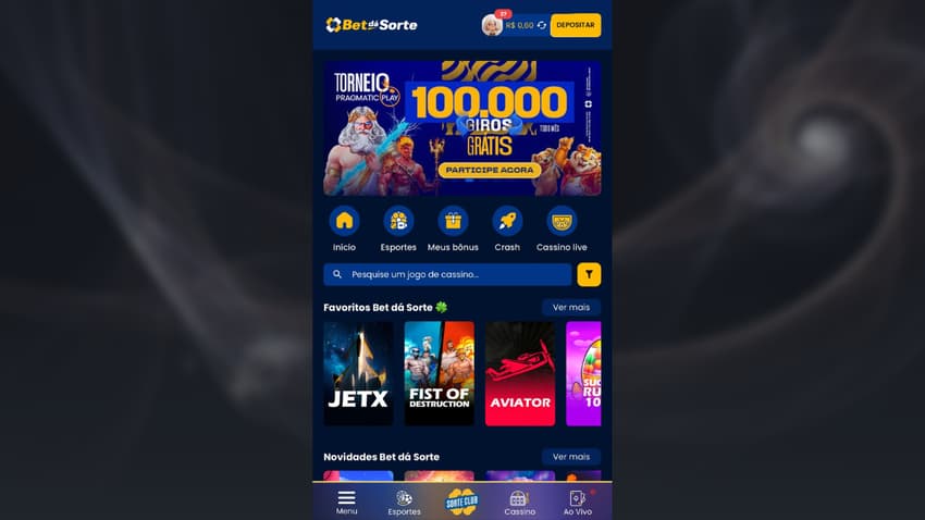 Captura de tela da plataforma que mais paga Bet dá Sorte.