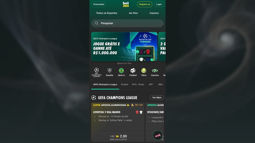 Captura de tela da Bet356 com promoções para apostas esportivas
