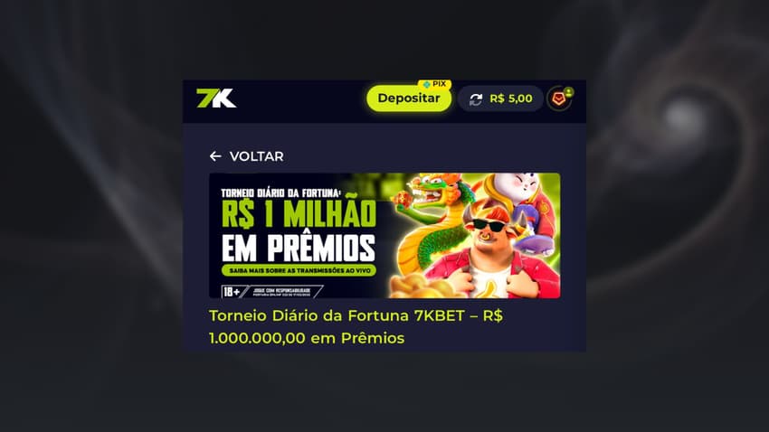 Captura de tela da aba de promoções da plataforma que mais paga Bet7k.