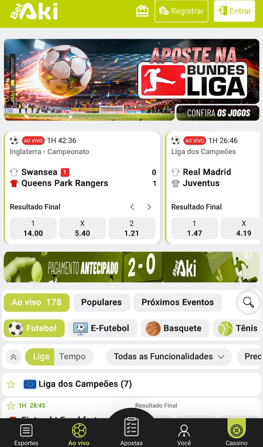 Captura da página de esportes da plataforma de 5 reais Betaki.