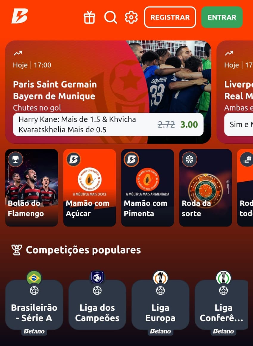 Captura da tela inicial da bet autorizada Betano.