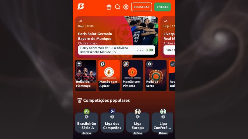 Captura de tela da página inicial da Betano