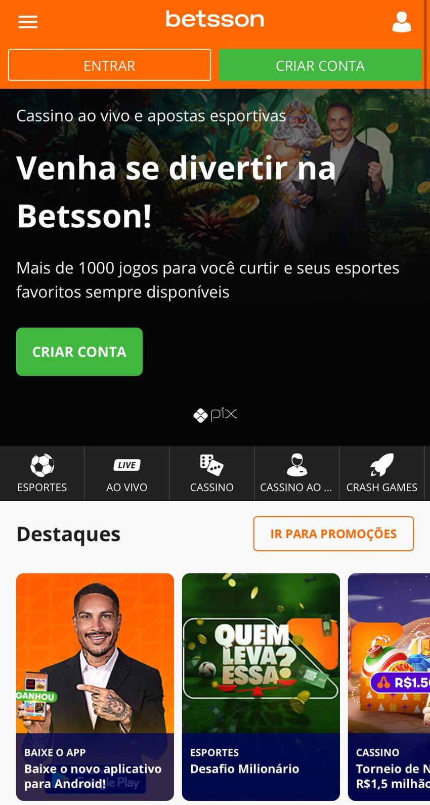Captura de tela da bet autorizada Betsson.
