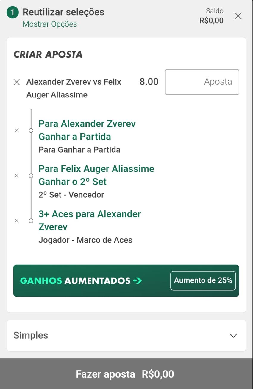 Captura de tela do bilhete criado usando o Bet Builder na bet365.