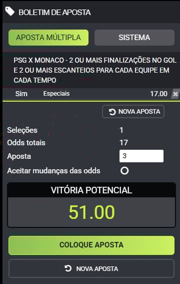 Captura de tela da primeira aposta com o código bônus F12 Bet.