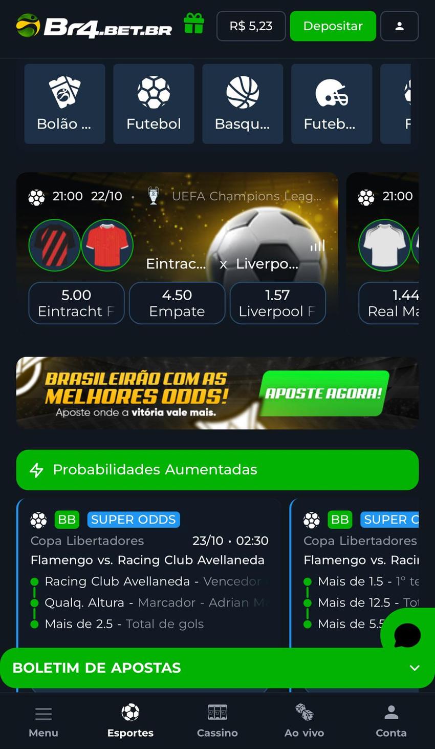 Captura da página inicial da plataforma de 5 reais Br4bet.