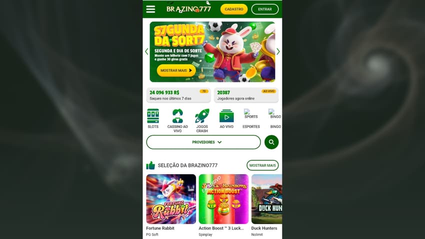 Captura de tela da plataforma legalizada no Brasil Braino777