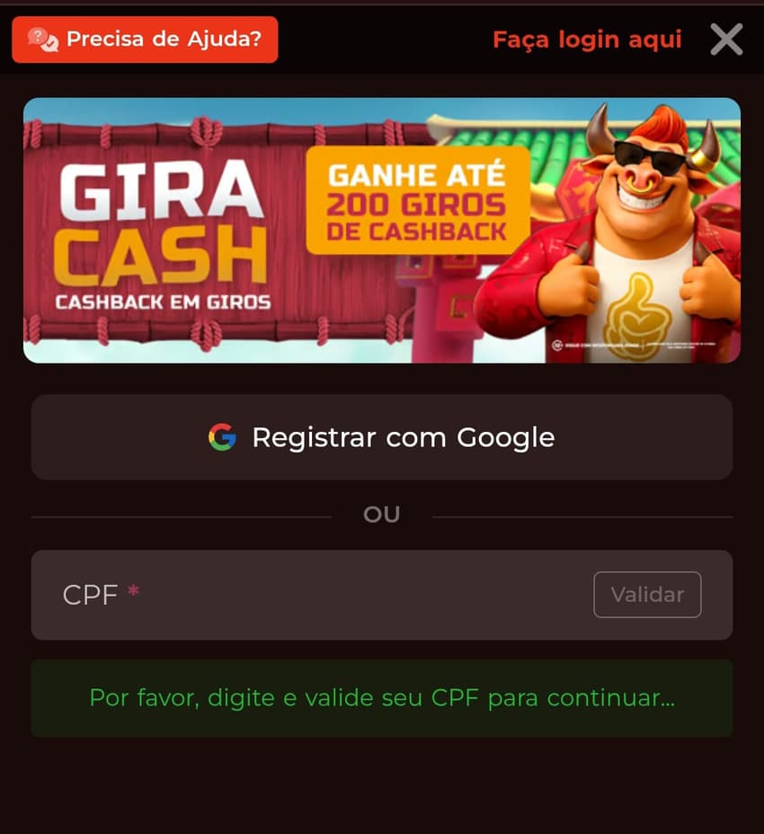 Captura de tela da página de cadastro da BateuBet Brasil