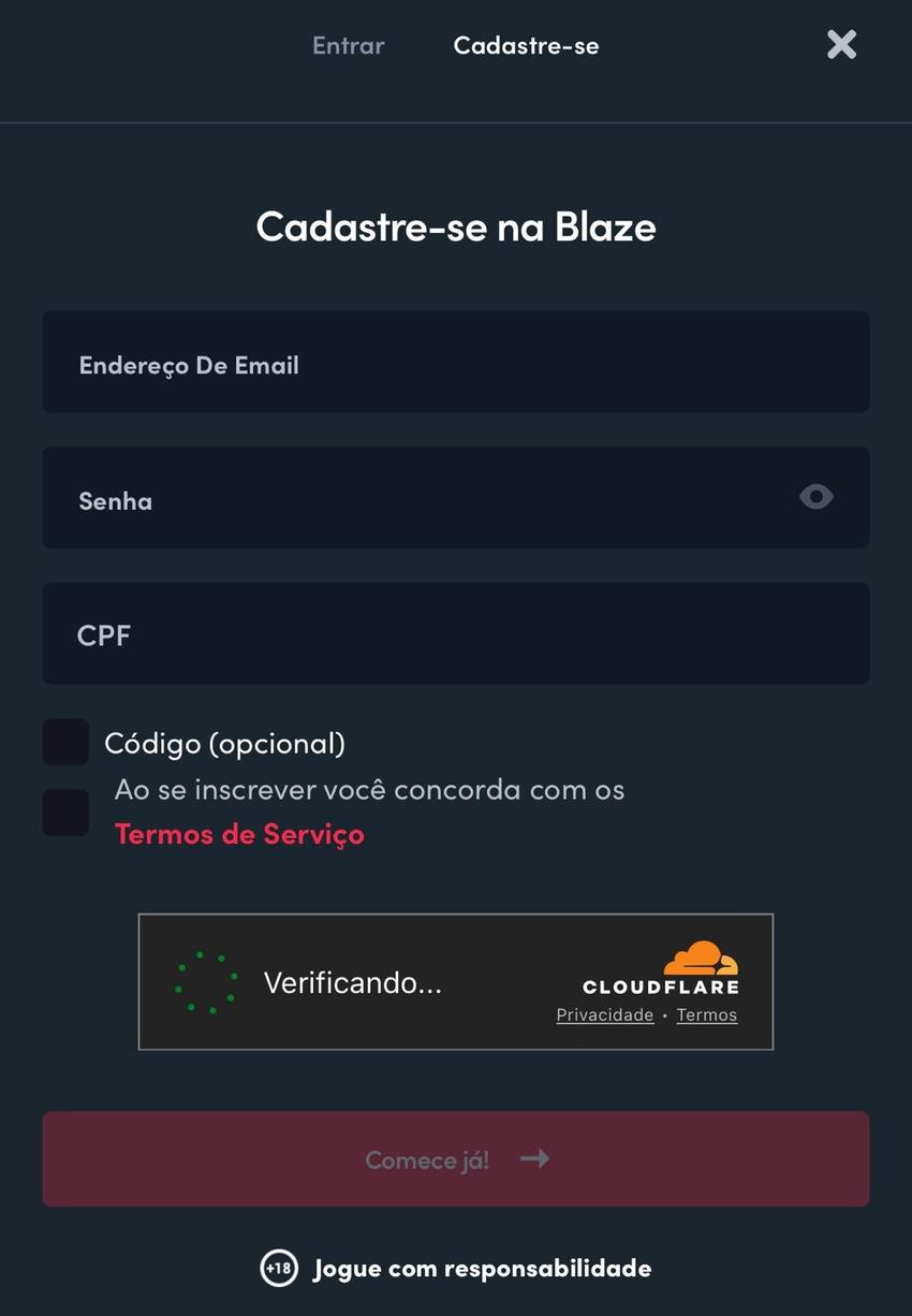 Captura da tela de cadastro na Blaze.