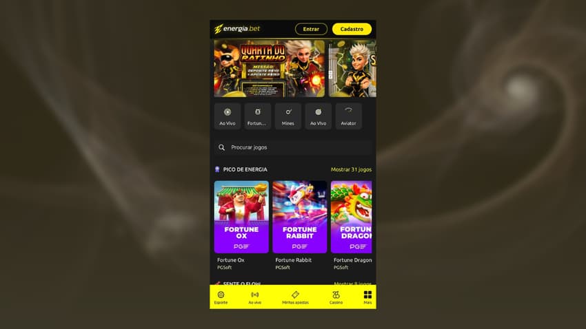 Captura de tela página inicial energia bet.