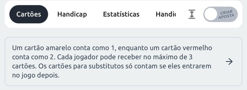Captura de tela mostra descrição de pontuação de cartões na Betano.