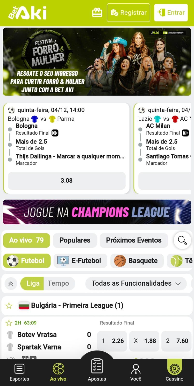 Captura de tela da página oficial da Bet Aki com mercados de apostas e promoções.