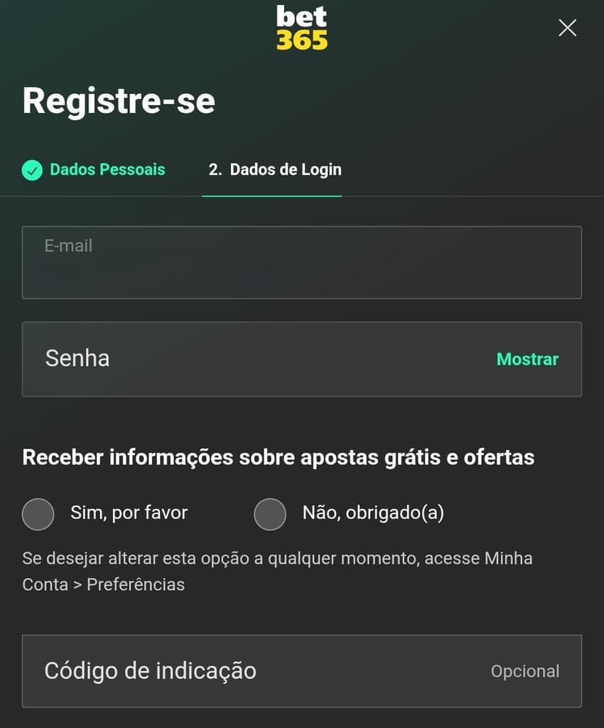 Captura de tela tira no dia 30/10/2025 mostrando o campo de código de indicação Bet365