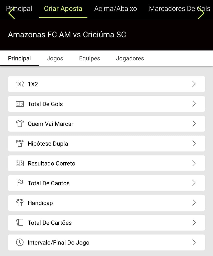 Captura da tela de Criar Aposta na F12 Bet.