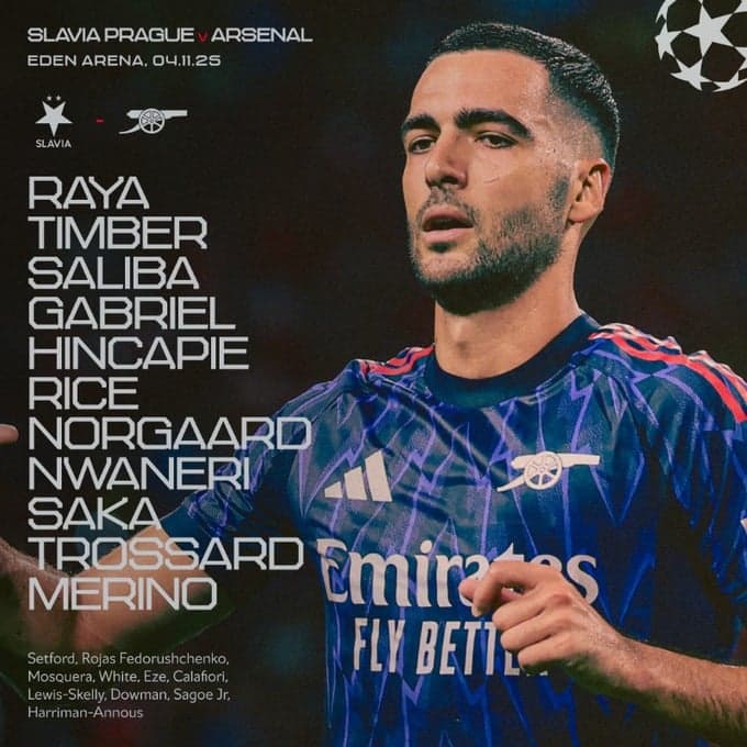 Escalação do Arsenal para enfrentar o Slavia Praga na Champions League