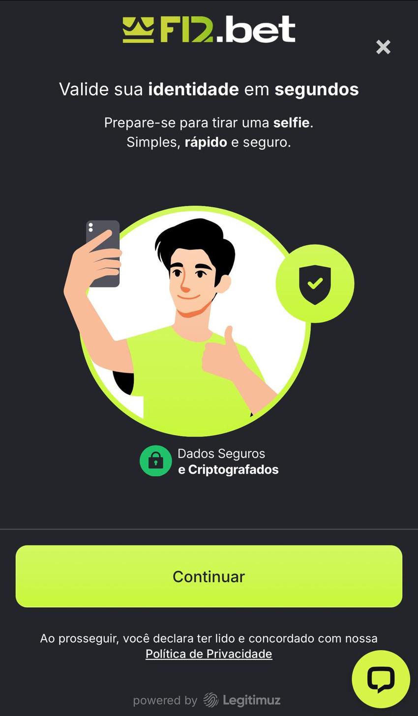 Captura da tela de verificação de conta na F12 Bet.