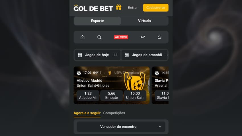 Captura de tela da página de início da Gol de Bet