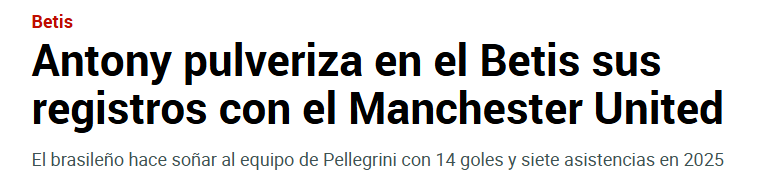 Manchete do Marca, da Espanha, sobre a boa fase de Antony (Foto: Reprodução/Marca)