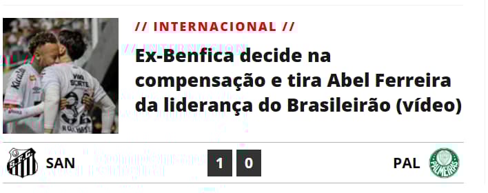 Jornal "A Bola" cutuca Abel Ferreira após perda da liderança (Foto: Reprodução)