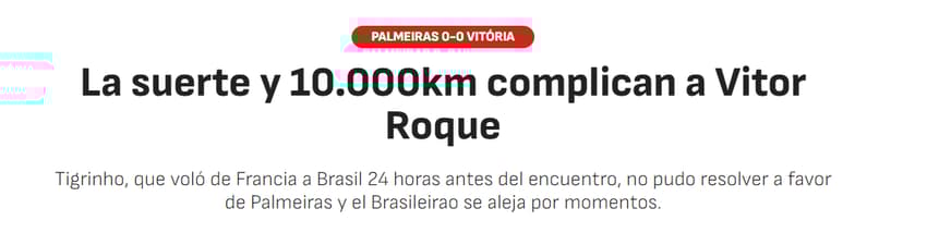 Matéria do AS sobre o empate entre Palmeiras e Vitória (Foto: Reprodução/AS)