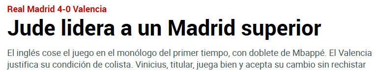 Jornal "Marca" sobre a vitória do Real Madrid por 4 a 0 contra o Valencia (Foto: Reprodução/Marca)